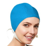 Beemo Retro Style Swim Bathing Caps for Women or Girls - H5137ltblue