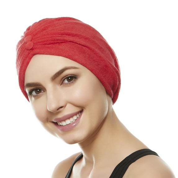 Beemo Soft Terry Cloth Turban Head Cover Hats for Adult Female - Red
