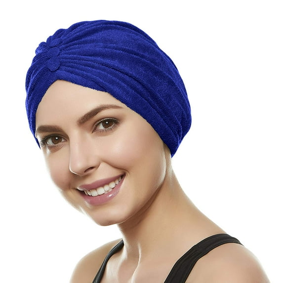 Beemo Soft Terry Cloth Turban Head Cover Hats for Adult Female - Royal Blue