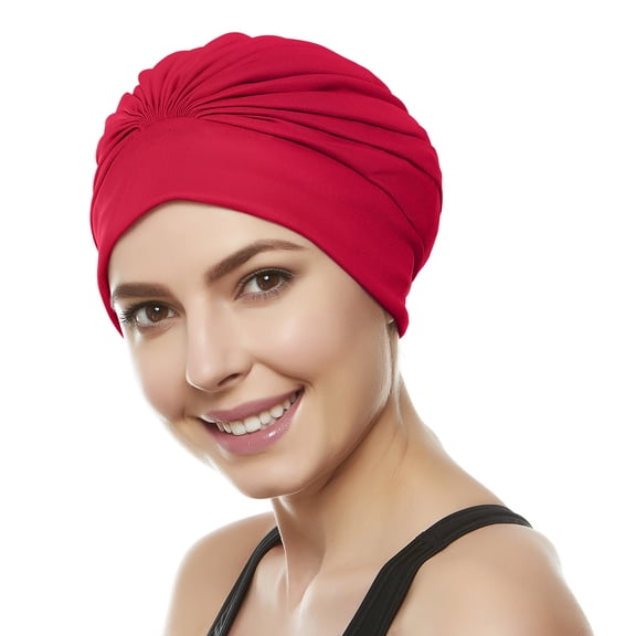 Beemo Swim Bathing Cap Turban Polyester for Women & Girls - Red
