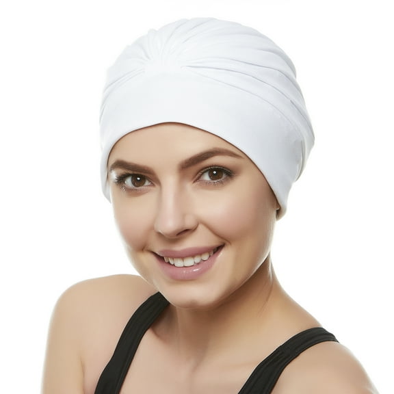 Beemo Swim Bathing Cap Turban Polyester for Women & Girls - White