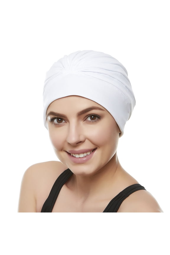 Swim Bathing Cap Turban Polyester for Women & Girls - White
