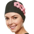 Beemo Swim Bathing Caps for Women Latex Swim Hat Triple Flowers Long