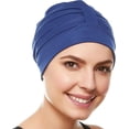 thumbnail image 1 of Beemo Swim Cap for Women - Polyester Latex Lined Swim Bathing Cap Turban with Adjustable Velcro-Navy, 1 of 7