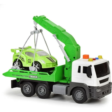 Beemo Tow Truck Toys for 3 Year Old Boys, Toy Trucks Outside Play Equipment for Kids, Indoor and Outdoor Toys with Claw Machine, Control Shovel Handle, Rubber Tire Tracks
