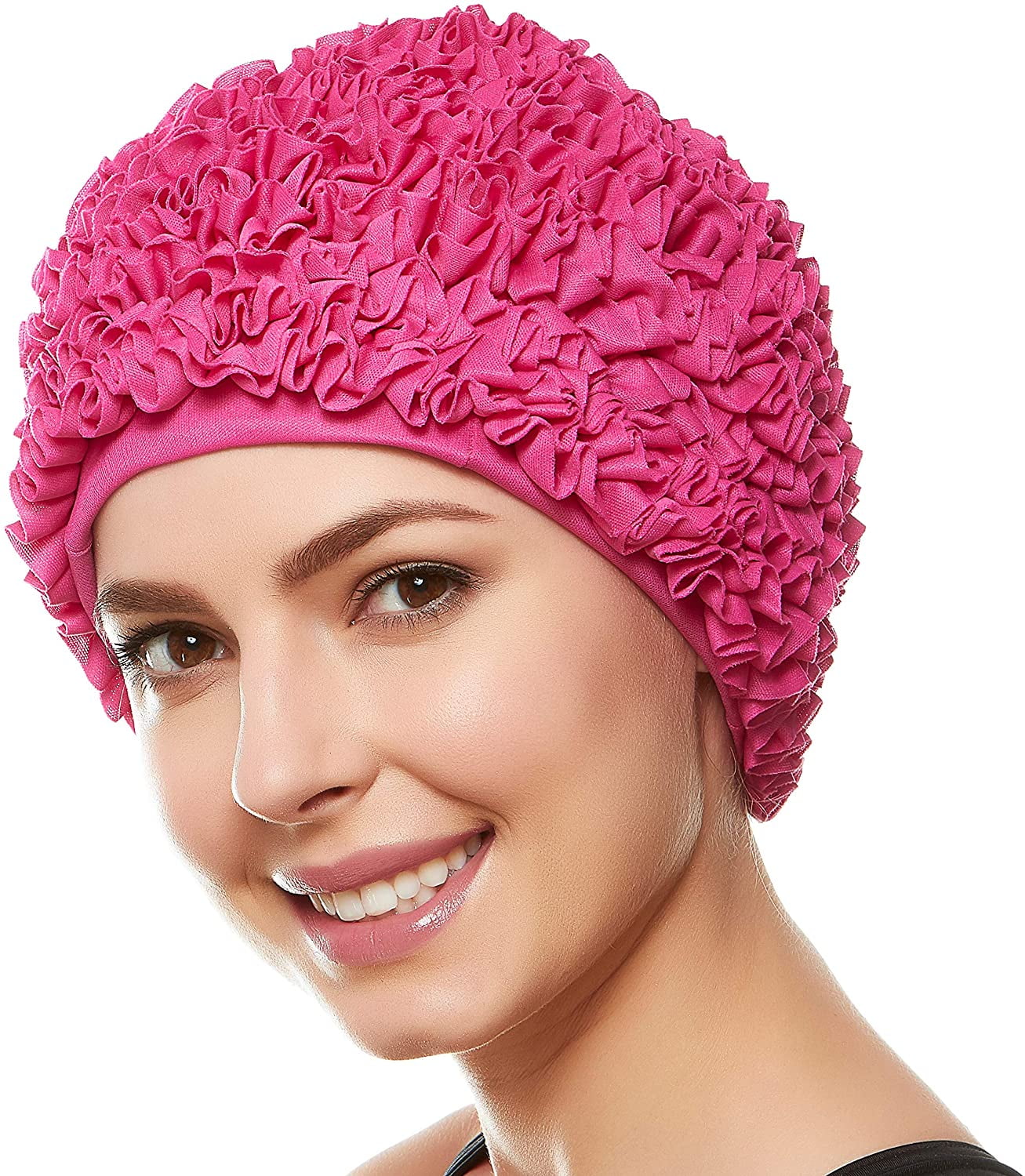 Beemo Women’s Swim Bathing Cap TurbanPolyester Latex Lined Ruffled