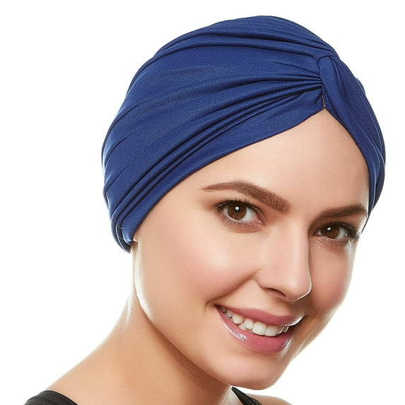 Beemo Womens Swim Cap Bathing Turban-Polyester Twisted Pleated Turban Head Cover - regH8894-NAVY
