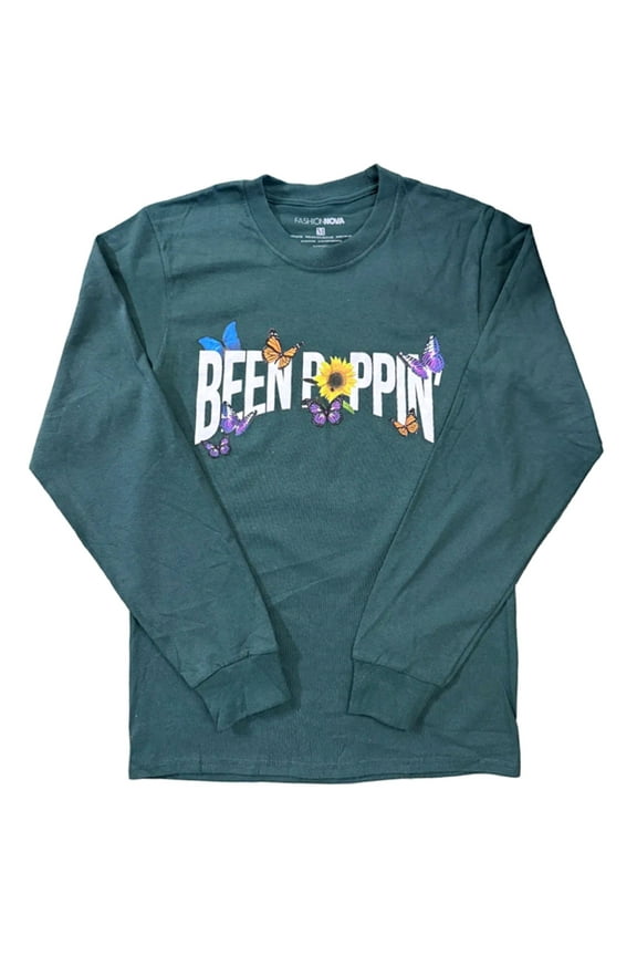 Been Poppin Butterfly Green Women's Plus Long Sleeve T-Shirt (1X)