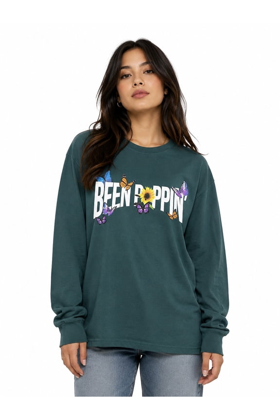 Been Poppin Butterfly Green Women's Plus Long Sleeve T-Shirt (3X)