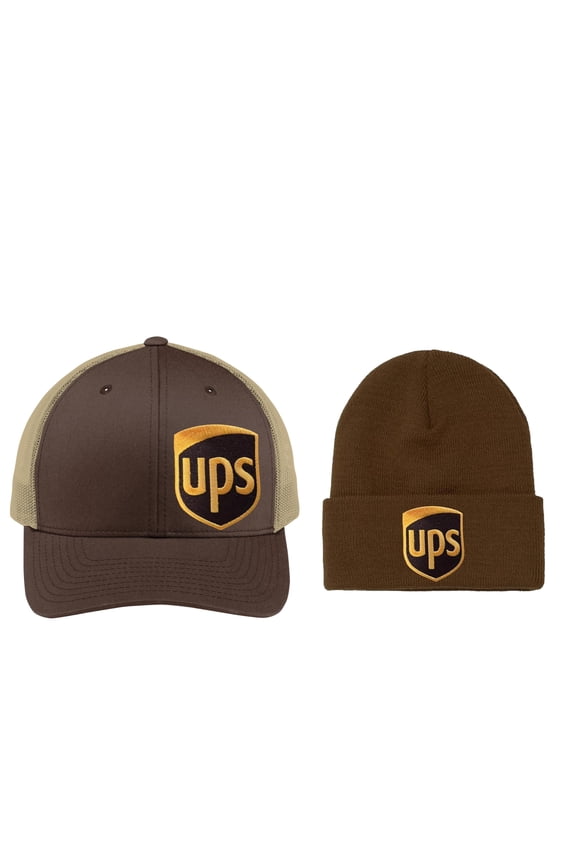 Beenie and Brown United Parcel Service Official Style Color Embroidered Patch Side Snapback Khaki Brown Baseball Cap Hat