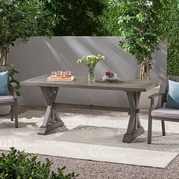 GDF Studio Beenle outdoor rectangular 6-seater aluminum dining table in dark gray, 71.00 in wide