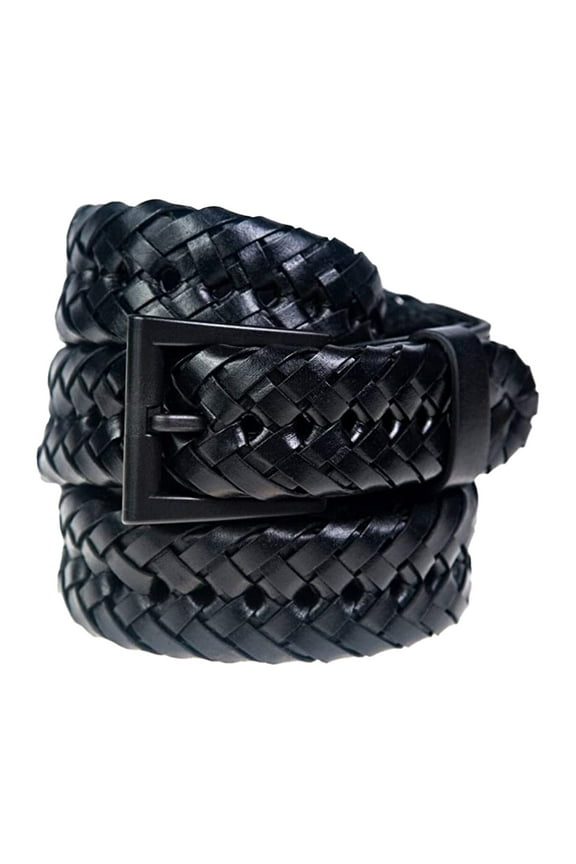 ® 1 1/8" Black Braided Leather Belt | Size 38-40 |Airport Security Checkpoint Friendly | Metal Free | Nickel Free | Hypoallergenic | TSA-Friendly | Metal Detection Friendly