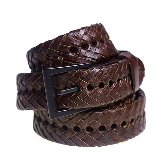 ® 1 1/8" Brown Braided Leather Belt | Size 32-36 |Airport Security Checkpoint Friendly | Metal Free | Nickel Free | Hypoallergenic | TSA-Friendly | Metal Detection Friendly
