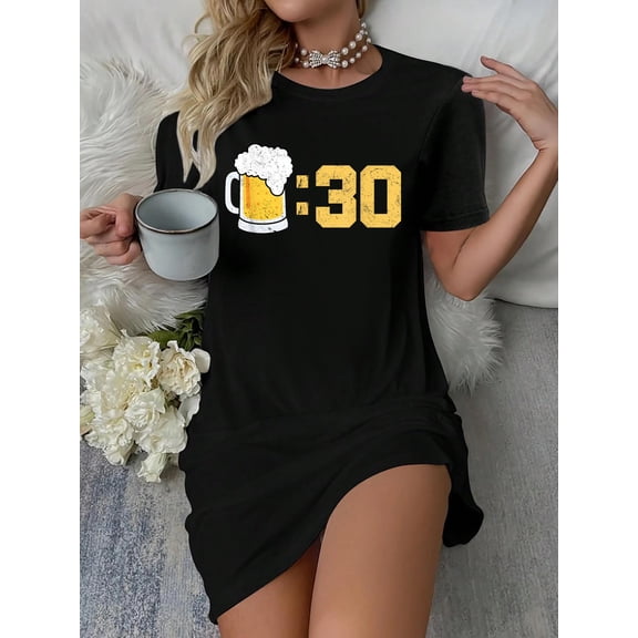 Beer 30 Distressed Cool Retro Funny Meme for Beer Drinkers T-Shirt Dress Casual Summer Dress Everyday Outfit