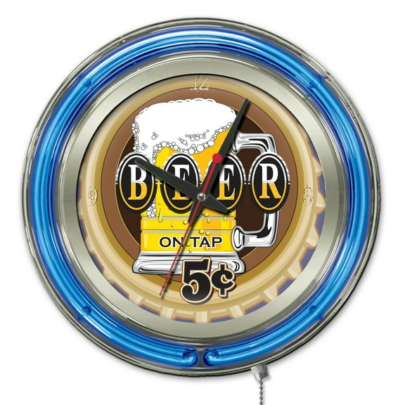 Beer 5 Cents 15" Double Neon Wall Clock