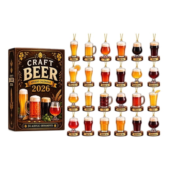 Beer Advent Calendar 2026 24Pcs, Acrylic Beer Style Hanging Ornaments Christmas Tree Decor Countdown Gift For Beer Lovers