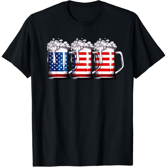 Beer American Flag 4th of July Men Women Merica Drinking USA T-Shirt
