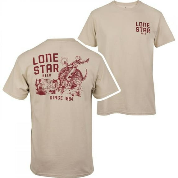 Beer Armadillo Riding Front & Back Print T-Shirt, Beige - Extra Large