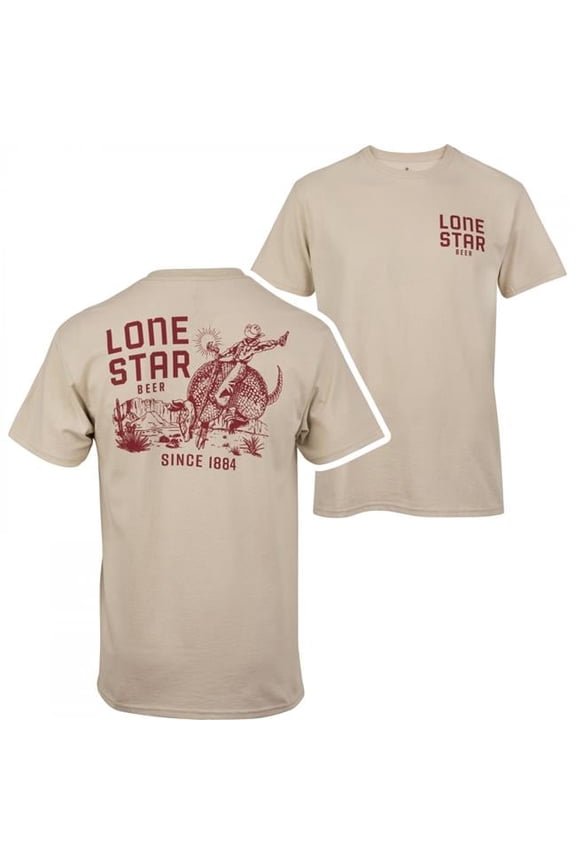 Beer Armadillo Riding Front & Back Print T-Shirt, Beige - Extra Large