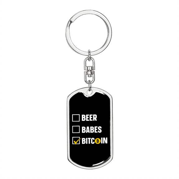 Beer Babes Bitcoin Crypto Stainless Steel or 18k Gold Premium Swivel Dog Tag Keychain
