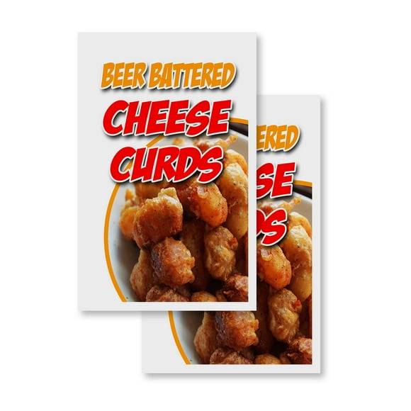 Beer Battered Cheese Curds (2-PACK) 24" x 36" Vinyl Decals | Sign Insert Peel & Stick Decals Stickers Window Signs