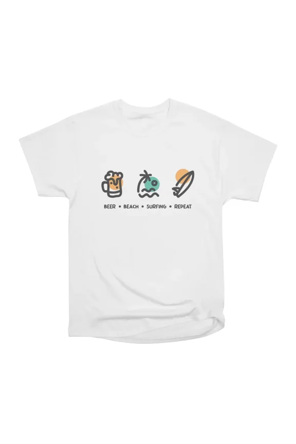 Beer Beach Surfing Repeat T-Shirt Tee Gift For Him Merch For Her Apparel For Friend