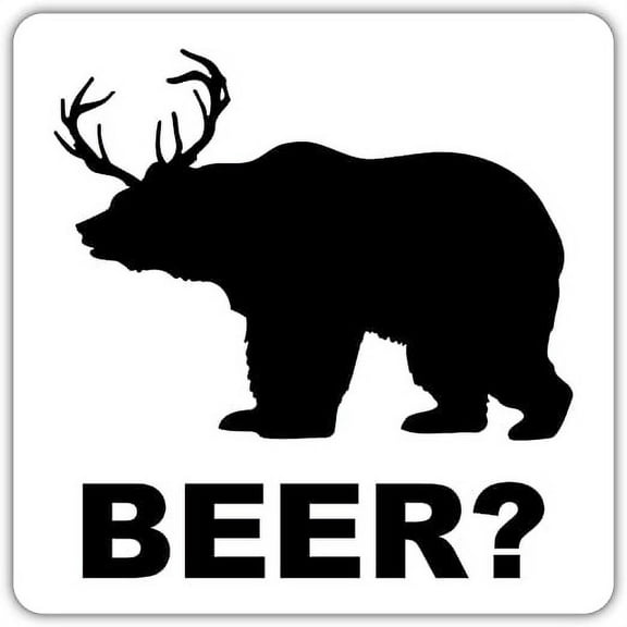 Beer? Bear Deer Funny Beer Lover Animal Lover Bear with Antlers Sticker Decal 5x5 inches