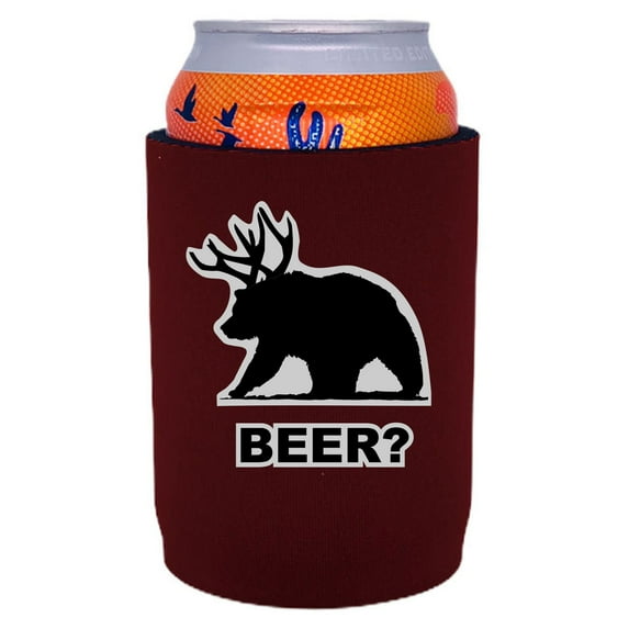 Beer Bear Full Bottom Can Coolie (Burgundy)