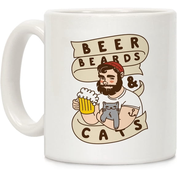 Beer, Beards and Cats White 11 Ounce Ceramic Coffee Mug