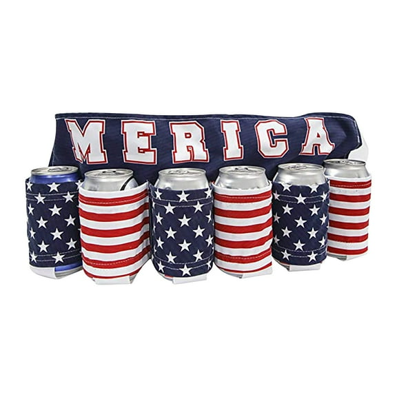 Beer Belt,Fourth of July American Patriotic Beer Gift For Men,6 Pack Insulated Beer Holder, Novelty USA Beer Soda Can Holster.Beer Accessories For White Elephant Party Festival Holiday Game Night