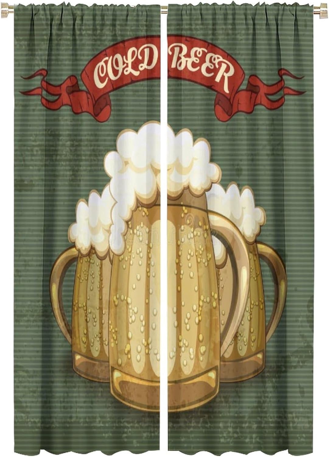Beer Blackout Window Curtain, Retro Style Poster for Cold Beer Foamy ...