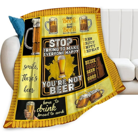 Beer Blanket Plush Cozy Wheat Cheer Beer Throw Blankets Gifts for Dad Men Women Adult Flannel Fleece Ultra Soft Fuzzy Party Blanket for Bed Couch Sofa 50"X40"