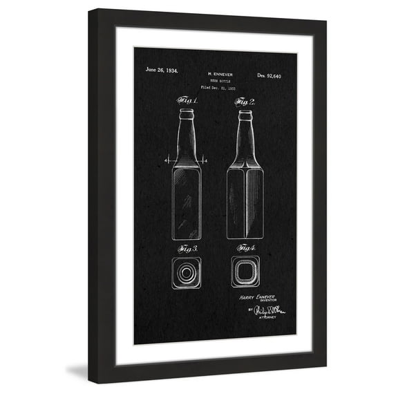 "Beer Bottle 1933 Black Paper" Framed Painting Art Print