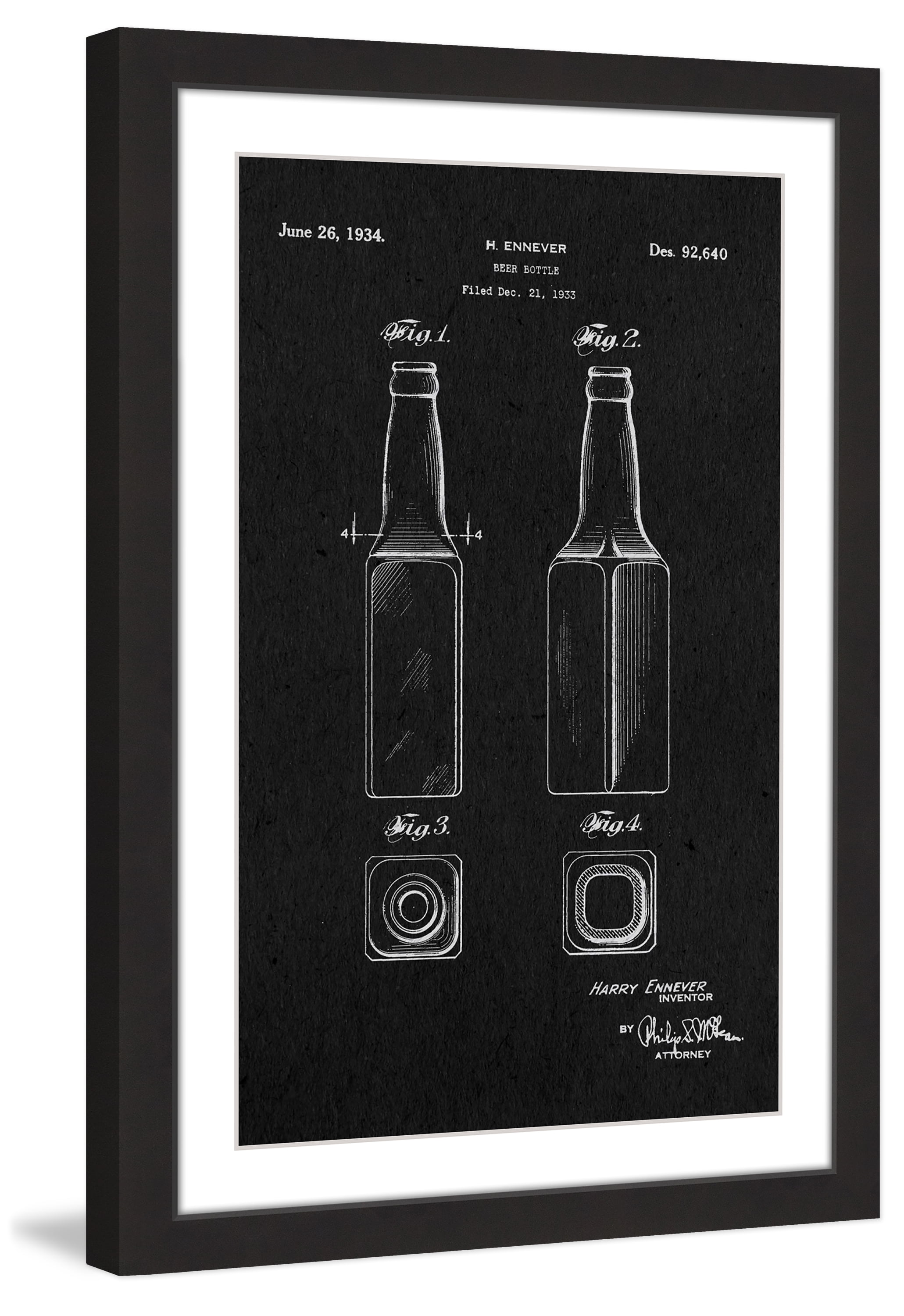 "Beer Bottle 1933 Black Paper" Framed Painting Print