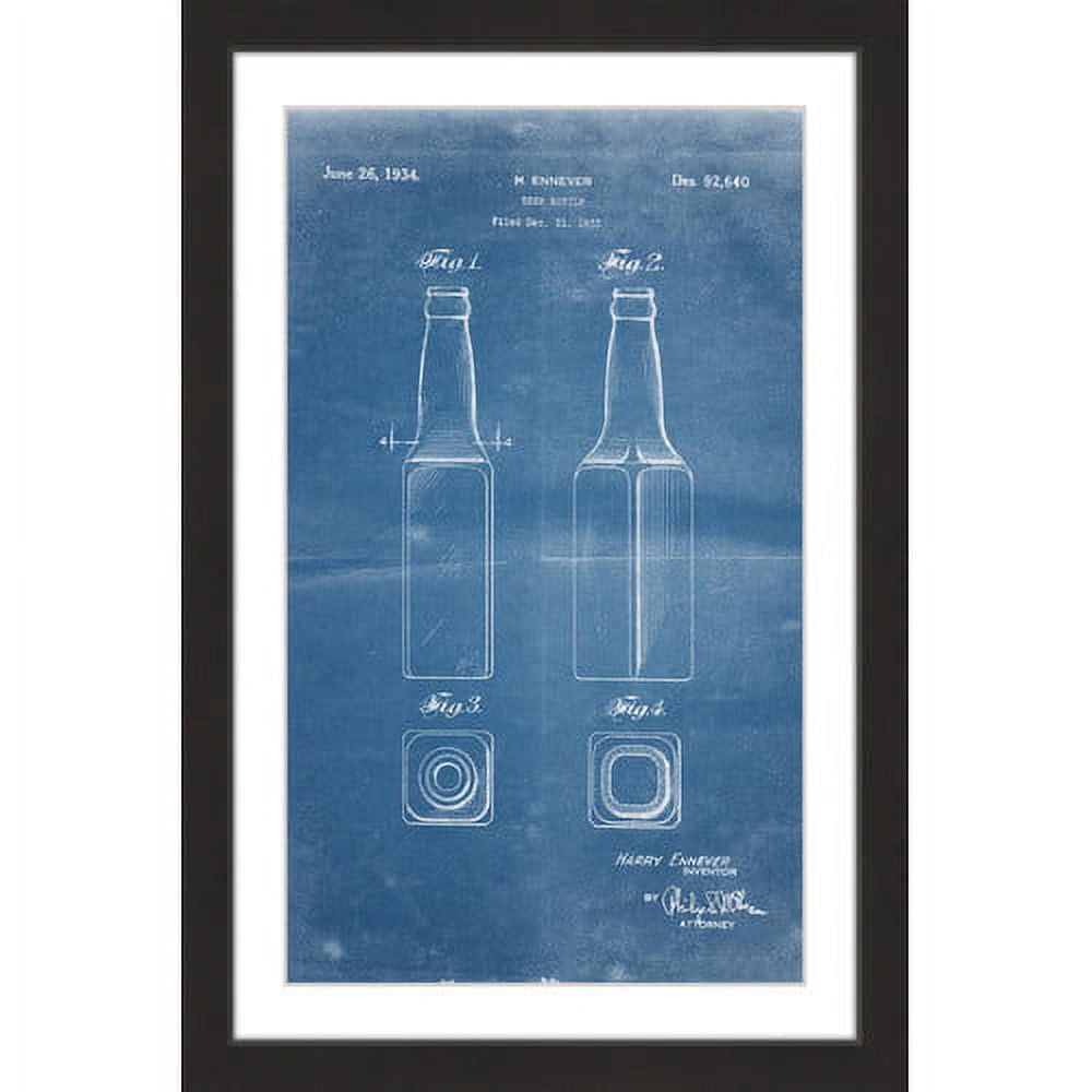 "Beer Bottle 1933 Blueprint" Framed Painting Art Print
