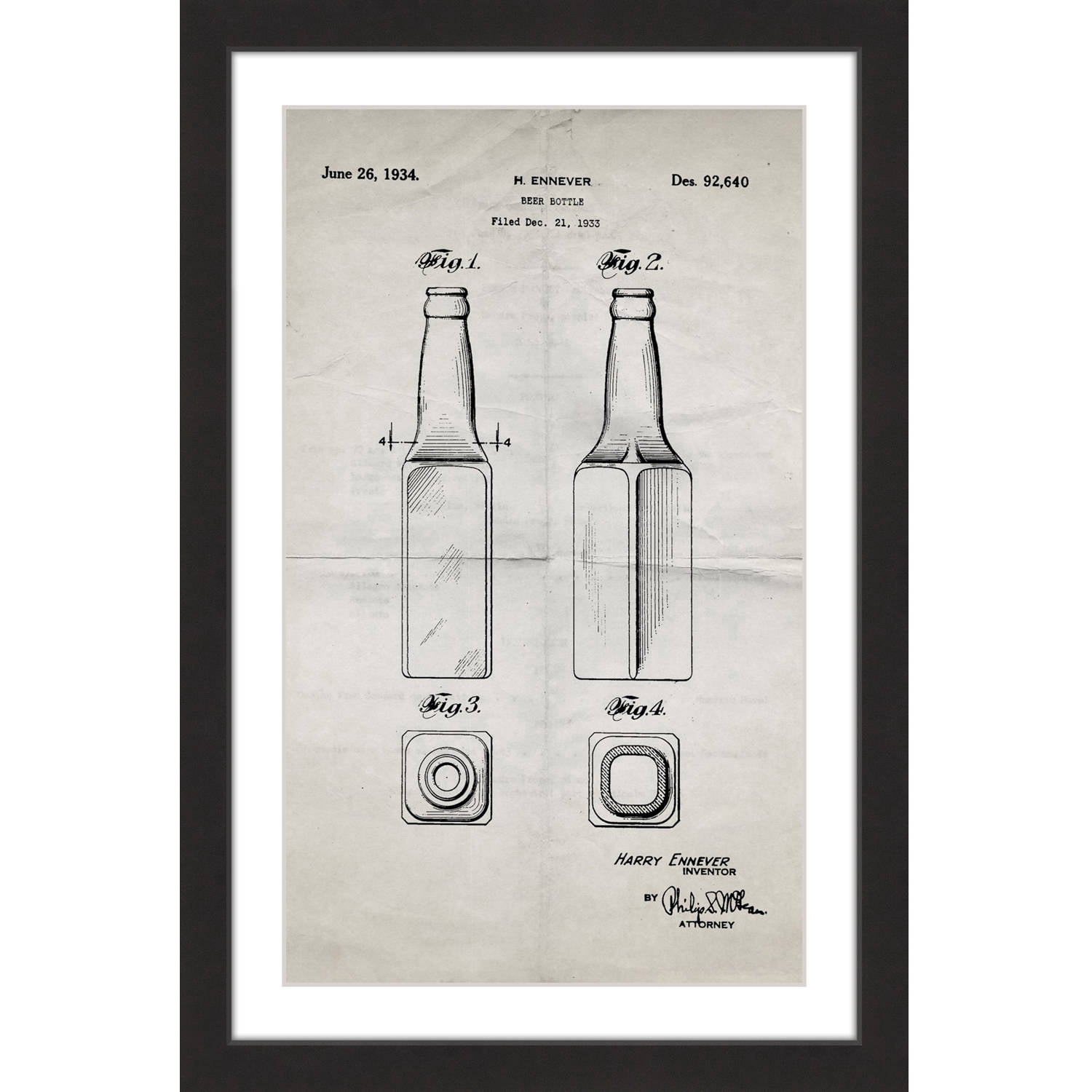 "Beer Bottle 1933 Old Paper" Framed Painting Print