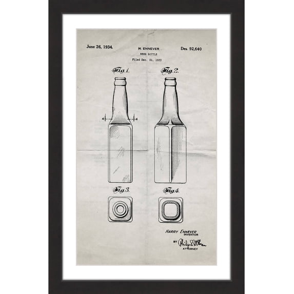 "Beer Bottle 1933 Old Paper" Framed Painting Print