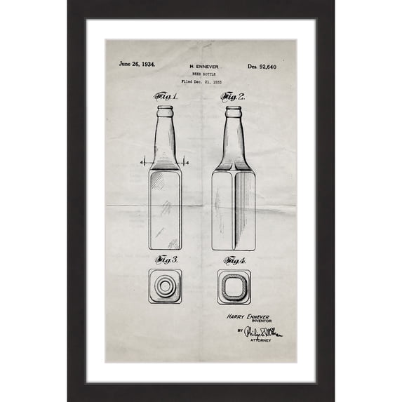 "Beer Bottle 1933 Old Paper" Framed Painting Print