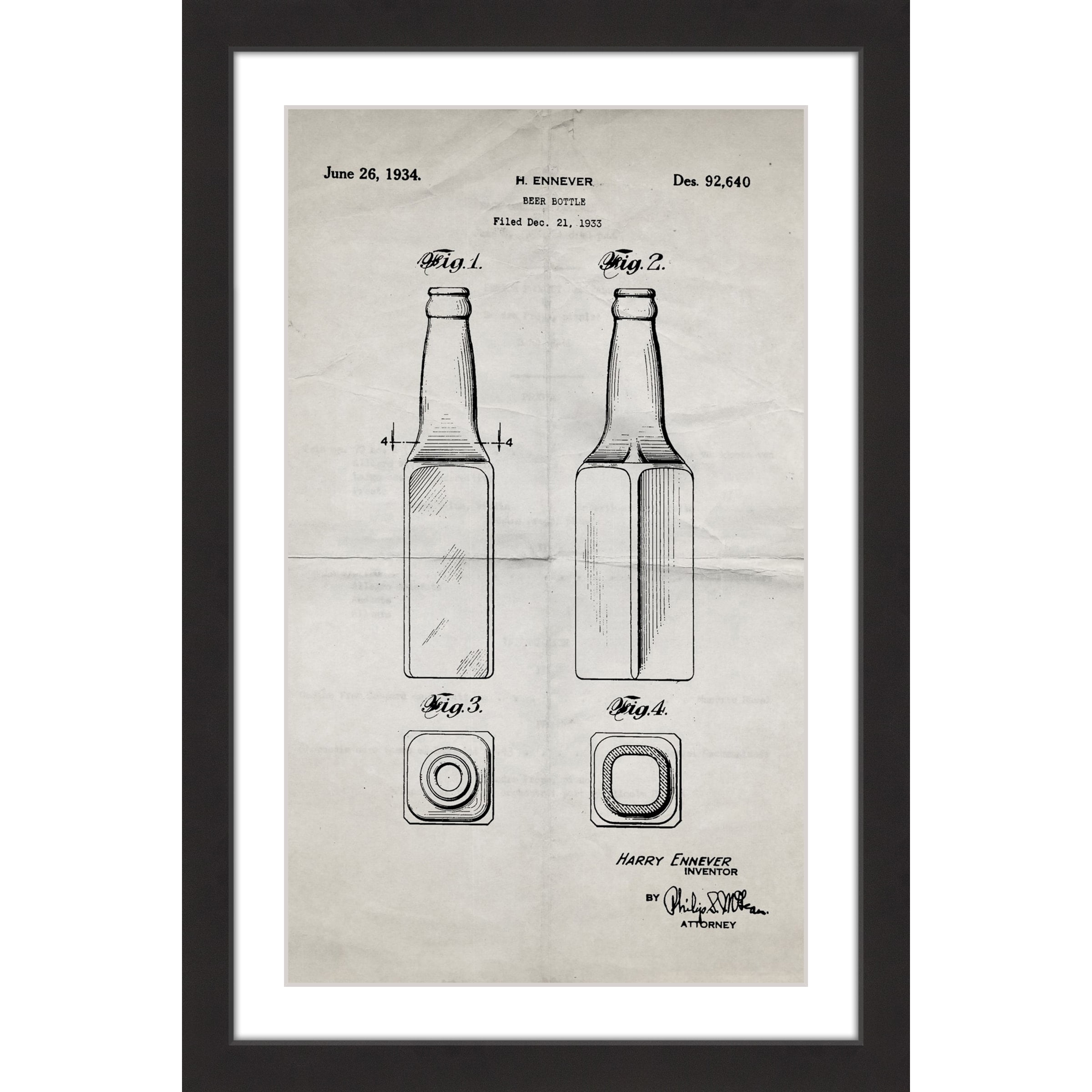 "Beer Bottle 1933 Old Paper" Framed Painting Print
