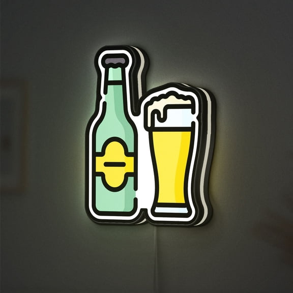 Beer Bottle 3D Novelty Light Box, Alcohol Beverage Lamp Decor for Bar Fans, Pub Themed Drink Light for Food and Restaurant Spaces (Width 8 inch, 20cm)