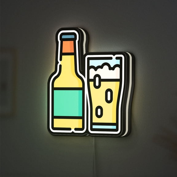 Beer Bottle 3D Novelty Light Box, Bar Wall Accent, Beverage Decor, Ideal for Beer Lovers and Pub Goers (Width 8 inch, 20cm)