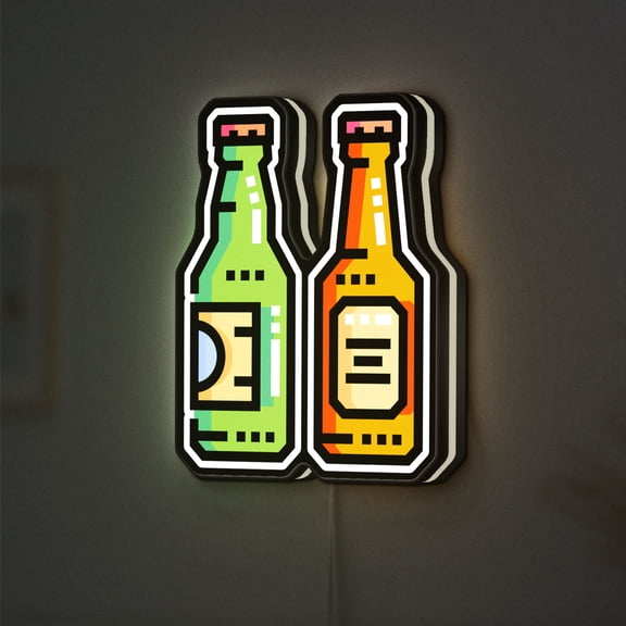 Beer Bottle 3D Novelty Light Box for Alcohol Decor, Pub and Bar Style Beverage Lamp for Food and Beer lovers (Width 8 inch, 20cm)