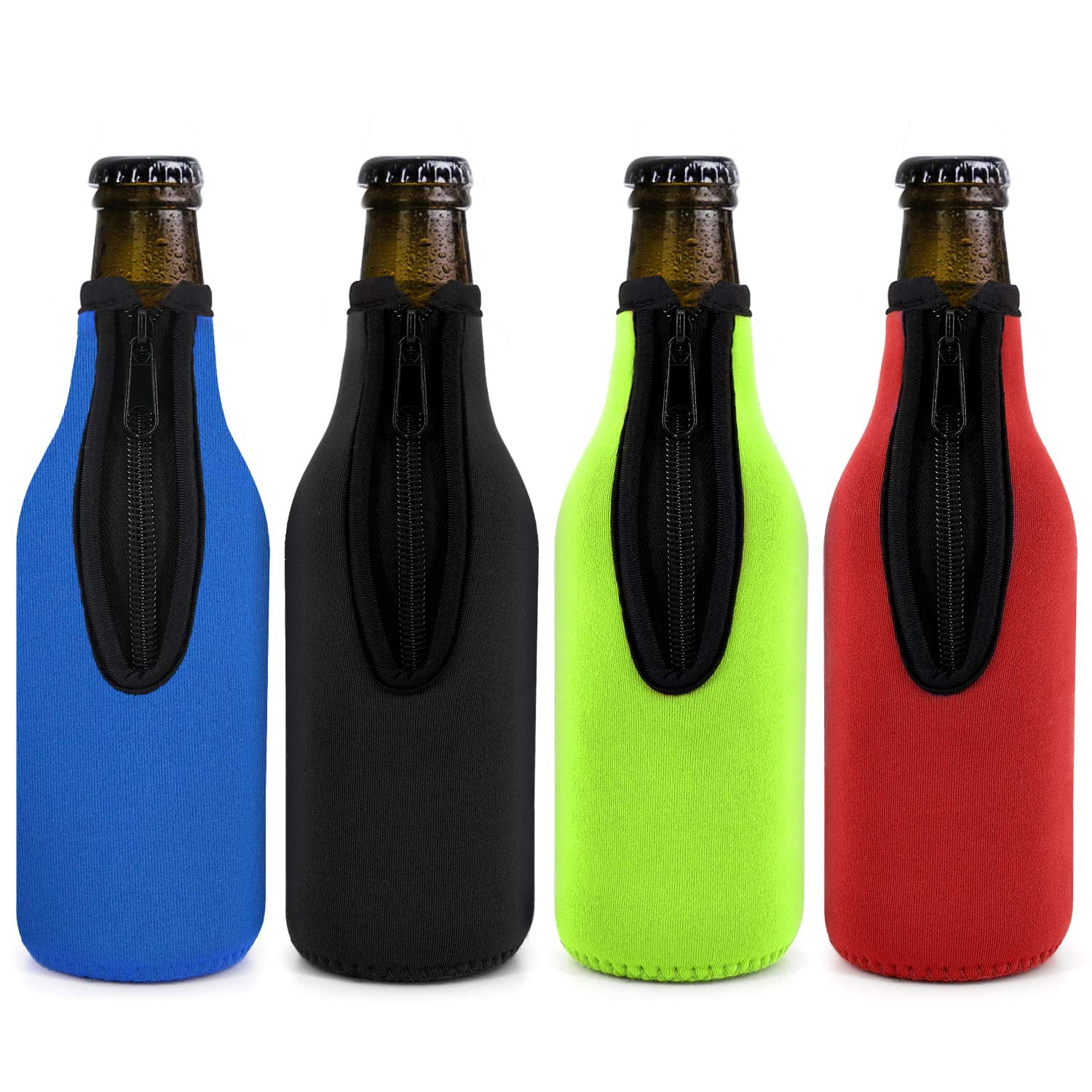 Beer Bottle Koozies, TINGOR Beer Bottle Insulator / Sleeve 4 Color. Zip-up  Bottle Jackets. Keeps Beer Cold and Hands Warm. Classic Extra Thick  Neoprene with Stitched Fabric Edges, Enclosed Bottom 