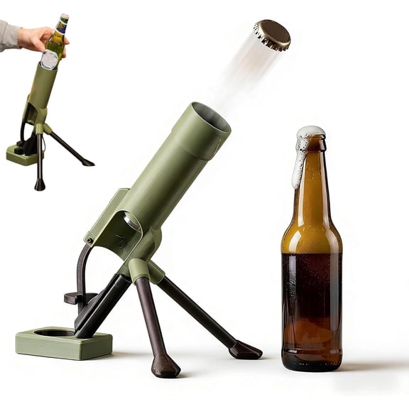 Beer Bottle Mortar Bottle Opener 51mm Heavy-Duty Tactical Cap Launcher with Push-Down Mechanism Realistic Military Mortar Design for Bar Desk and Man Cave Decor