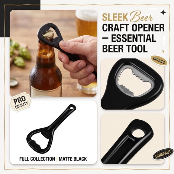 Beer Bottle Opener, Creative Portable Black Metal 1 Pack Handheld Bottle Opener for Home Kitchen Bar Patio Outdoor Party Travel, Easy Grip Durable Beer Cap Opening Tool for Daily Use and Gifting