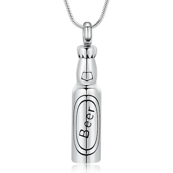Beer Bottle Urn Necklace for Ashes Stainless Steel Cremation Necklace for Human / Pet Cylinder Tube Memorial Urn Necklace Keepsake Pendant