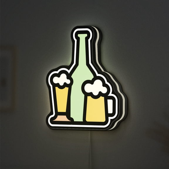 Beer Bottle and Mug 3D Novelty Light Box, Alcohol Drink Lamp Decor for Home Bars and Foodie Spaces (Width 8 inch, 20cm)
