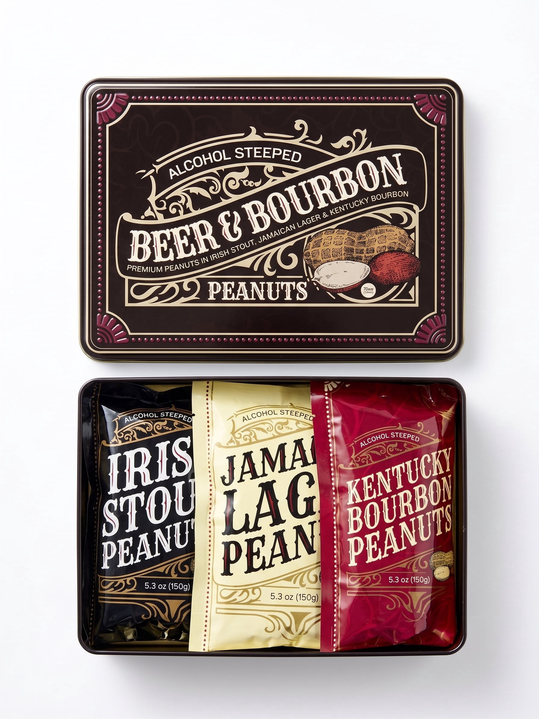 Beer & Bourbon Flavored Peanuts Tin - Assorted Gourmet Nuts for Sweet Tooth - Gift - Father's Day Gift for Dad