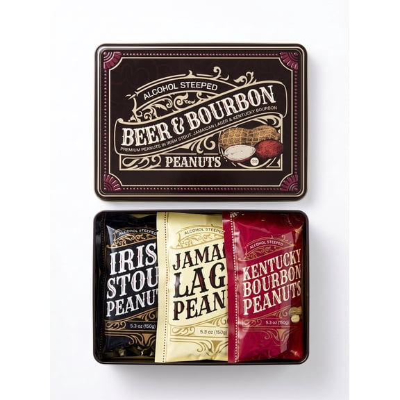 Beer & Bourbon Flavored Peanuts Tin - Assorted Gourmet Nuts for Sweet Tooth - Gift - Father's Day Gift for Dad