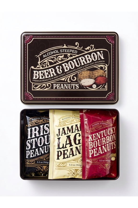 Beer & Bourbon Flavored Peanuts Tin - Assorted Gourmet Nuts for Sweet Tooth - Gift - Father's Day Gift for Dad